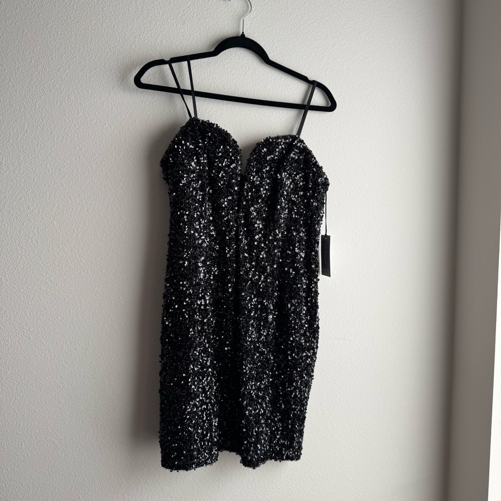 NWT Liv Foster Black Sequined Sleeveless Mini Dress size 12 - Picture 2 of 5